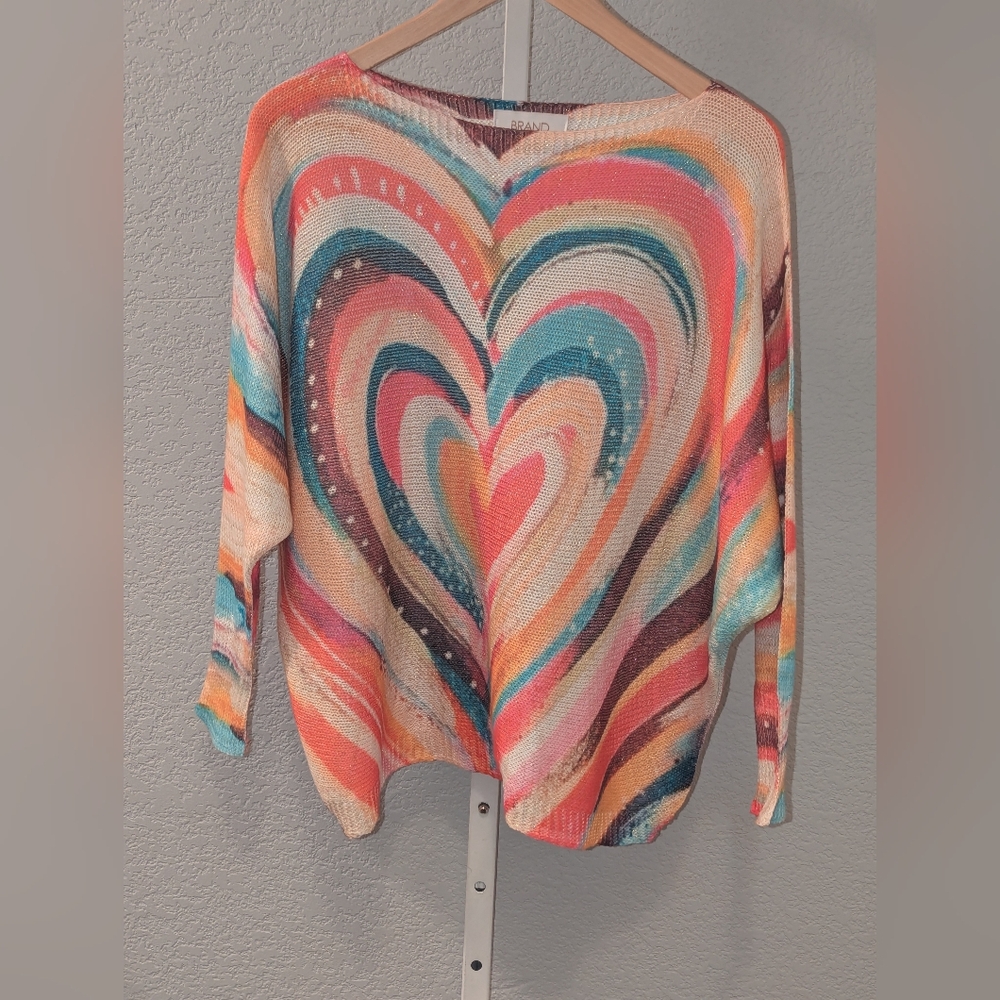 BRAND BAZAR Italian Knit Top – Heart Print Boho - Picture 2 of 11